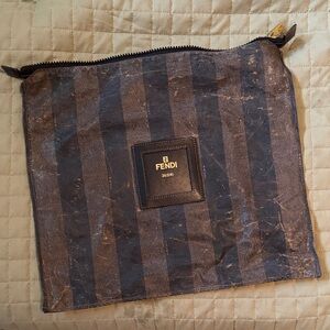 Fendi Striped Black and Brown Toiletry Bag